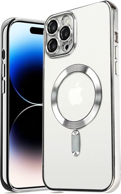 Backcover hoesje Geschikt voor: iPhone 16 met geïntegreerde Camera lens bescherming [magnetische hoes] compatibel met MagSafe Dames Heren - Zilver