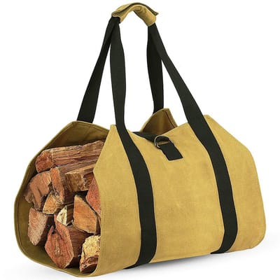 Draagtas voor brandhout – Duurzame, draagbare houtdrager voor kamperen, wandelen en tuinieren – Multifunctionele houttas voor het bewaren en vervoeren van brandhout.aardse gele-98*46cm