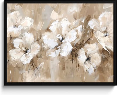 Poster in lijst - Fotolijst 80x60 cm - Posters - Bloemen - Beige - Abstract - Modern - Posterlijst zwart - Decoratie - Wanddecoratie woonkamer - Muurdecoratie slaapkamer