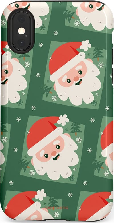 Casetastic hoesje geschikt voor Apple iPhone X / Apple iPhone XS - Dubbellaagse bescherming - Kerstmannen in het bos - Fashion Case - Donkergroen Wit Terracotta Crème