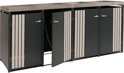 Afvalcontainerbehuizing voor 4 containers MCW-O67, afvalcontainerbox met plantenbak, metaal 125x260x84cm 95kg ~ antraciet houtlook licht