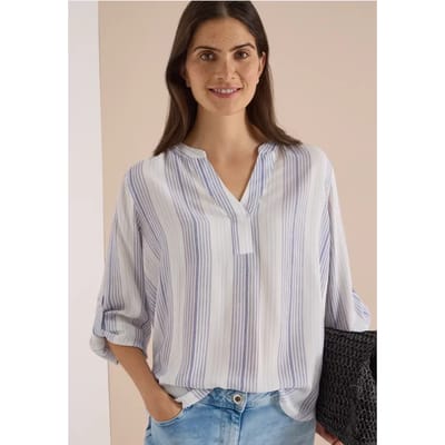 Blouse met 3/4-mouwen, omgeslagen manchetten en strepen