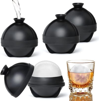 VHV - IJsbalvorm - voedselveilige siliconen katvorm 4 stuks - met deksel, makkelijk lossen, morsvrij vullen - voor whisky, cocktails, koffie en drankjes