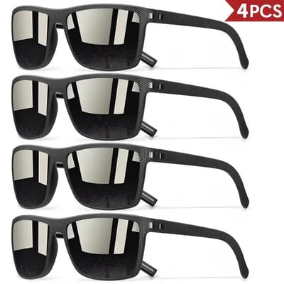 K&R Ventures® Zonnebril Set – 4 Stuks Polariserend – Unisex Volwassenen – Zwart – Volledig Omrand Design – UV400 Bescherming – Lichtgewicht & Comfortabel – Stijlvolle Zonnebrillen