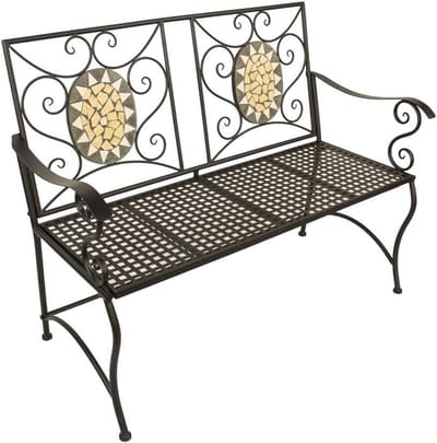 Tuinbank Metaal - Decoratieve Bank - Buiten Zitten - Mozaïek Versieringen - 116x56x90 cm - Zwart