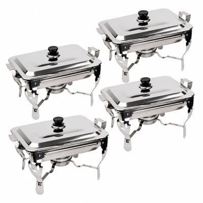 Alora Chafing Dish chrome - Set van 4 - voedsel verwamer - voedsel warmhouden - met deksel - buffetwarmer - roestvrij staal - chrome - warmhoudplaat - bain maria - warmhoudbakken - 35 x 28 x 25cm - Warmhoudschalen