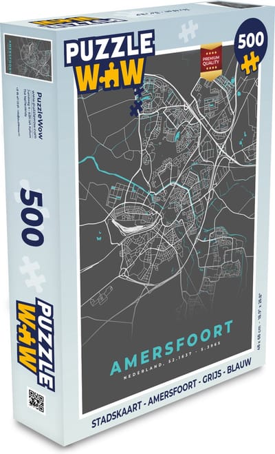 Puzzel Stadskaart - Amersfoort - Grijs - Blauw - Legpuzzel - Puzzel 500 stukjes - Plattegrond