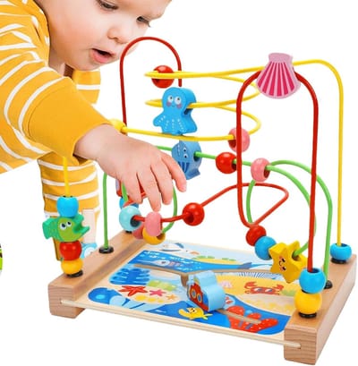 Houten Kralenbaan - Roller Coaster Speelgoed - Educatief Spel - Ontwikkelt Motoriek - 26.6 x 23.5 x 16.5 cm - Multicolor