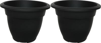 Whitefurze Buiten plantenpot/bloempot/planter - 2x - zwart - kunststof - D20 x H16 cm