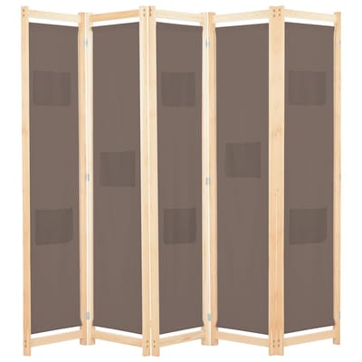 vidaXL - Kamerscherm - met - 5 - panelen - 200x170x4 - cm - stof - bruin