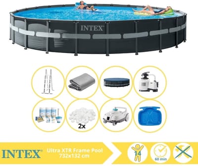 Intex Ultra XTR Frame Zwembad - Opzetzwembad - 732x132 cm - Inclusief Onderhoudspakket, Filterbollen, Zwembad Stofzuiger en Voetenbad