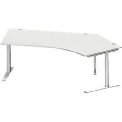 Schäfer Shop Genius hoekbureau MODENA FLEX 135°, aanbouw rechts, C-voet ronde buis, B 2165 mm, lichtgrijs
