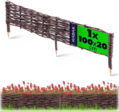 KADAX Palissade van wilgentenen, natuurlijk wilgenhek, handgemaakt wilgenvlechthek, tuinhek voor paden en bloembedden, omheining gazonrand (1 stuk 100 x 20 cm)