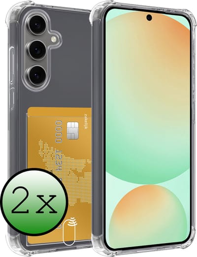 Hoesje 2 Stuks - Geschikt voor Samsung Galaxy S24 FE - Met Pashouder en Kaarthouder - Telefoon Hoes Shockproof - Siliconen Case - Back Cover - Shock Proof - Pasjes Houder - Transparant