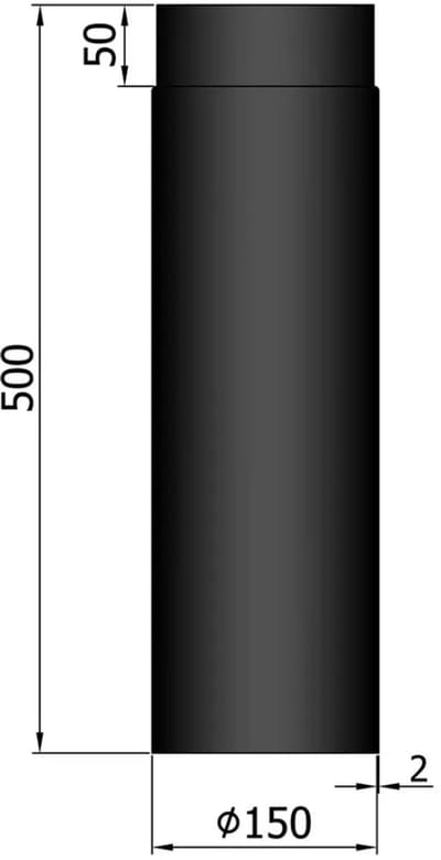 Kachelpijp Ø150 lengte 500 met verjonging - zwart - staal - 2mm