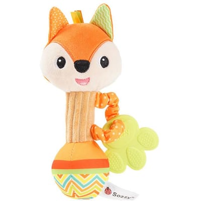 Hochets pour bébé 0-6 mois Hochets souples pour bébé Secoueur Prise en main Sensoriel Secoueur Jouets de dentition pour bébés 6-12 mois Jouets en peluche animaux orange