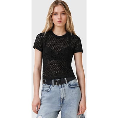 AllSaints Karma Stevie Tee Black Maat: 10 | Tops Outlet | Dames | Zwart