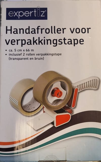 Expertiz Handafroller voor verpakkingstape - Inclusief 2 rollen - ca. 5 cm x 66 m - Verpakkings Tape Dispenser