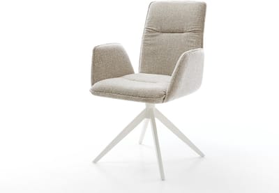 Eetkamerstoel Vinja-Flex kruisframe breed wit geweven stof beige 360° draaibaar rocker-functie