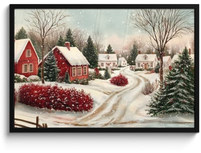 Poster in lijst - Fotolijst 90x60 cm - Posters - Kerstsfeer - Landelijk - Rood - Posterlijst zwart - Decoratie - Wanddecoratie woonkamer - Muurdecoratie slaapkamer - Kerstversiering - Kerstdecoratie voor binnen - Kerstmis