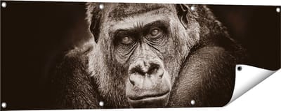 Gards Tuinposter Gorilla - Zwart Wit - 120x40 cm - Tuindoek - Tuindecoratie - Wanddecoratie buiten - Tuinschilderij