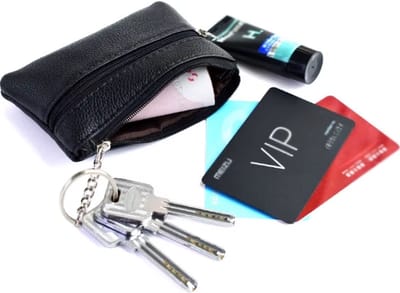 Actie4you® - Sleuteltasje - Leren Sleuteletui - 1 Sleutelring – Portemonnee – Muntgeld - Zwart