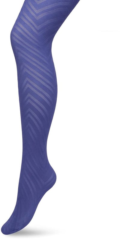 Bonnie Doon Dames Zigzag Panty 70 Denier Blauw maat S/M - Chique Panty - Zigzag Strepen Dessin - Brede Boord - Comfort - Streepjes Print - Gestreept - Zigzag Tights - Feestelijk - Skipper Blue - BP211906.351
