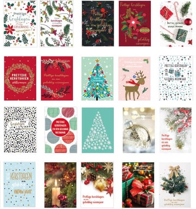 Cadebo Kerstkaarten 100 stuks - 14,5x9,5cm - 20 x 5 dubbele luxe Kerst- en Nieuwjaarskaarten met enveloppen