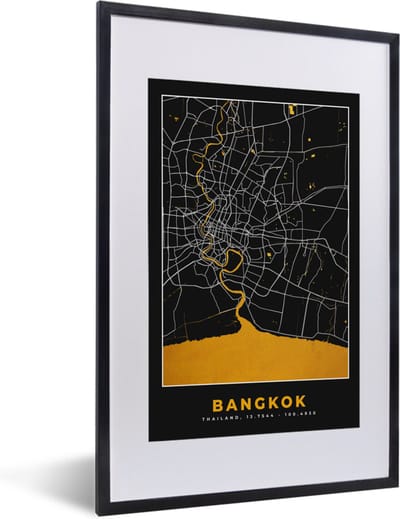 Fotolijst incl. Poster - Bangkok - Goud - Plattegrond - Stadskaart - Kaart - 40x60 cm - Posterlijst