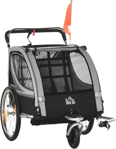 2-in-1 Kinderfietskar en Buggy voor 2 Kinderen, Opvouwbaar en Veilig