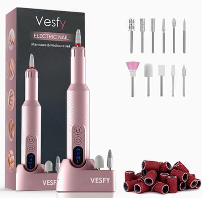 Vesfy Elektrische Nagelfrees Set 20.000 Toeren – Draadloos & Oplaadbaar - 12 Bitjes & 36 Schuurrolletjes - Voor BIAB, Gel & Acryl