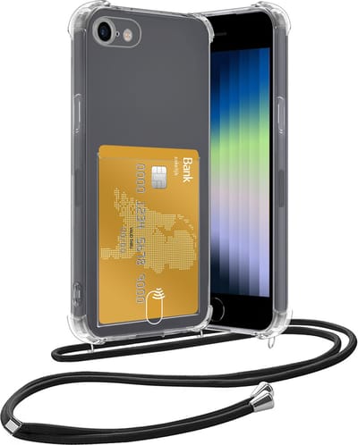 Hoesje Geschikt voor iPhone 7 Hoesje Met Telefoonketting Pasjeshouder Shockproof Case Koord - Hoesje Geschikt voor iPhone 7 Hoes Met Kaarthouder - Transparant