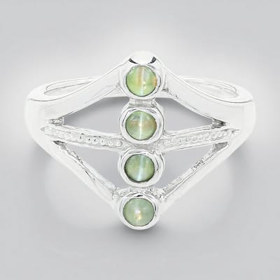 Cavill - Zilveren ring 925 Sterling met 4 kattenoog-alexandriet cabochons 0,31 ct - Modern geometrisch design - Maat 17
