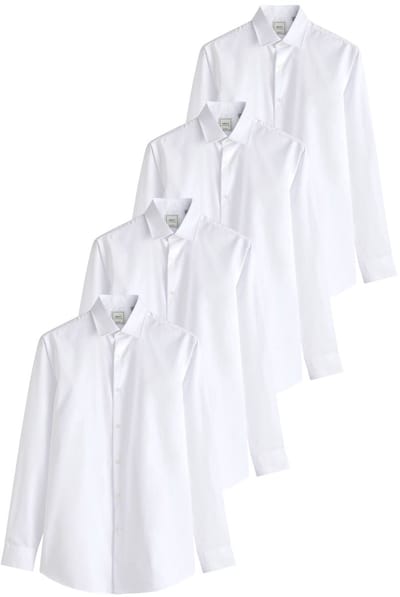 Next - Heren - Verpakking van 4 onderhoudsvriendelijke slim fit smart overhemden met enkele manchetten - Wit
