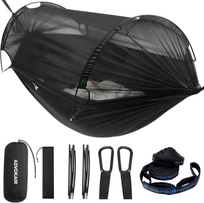 Campinghangmat - Reishangmat Nylon - Buiten Ontspannen - Geïntegreerde Klamboe - 3 x 1.8 Meter - Zwart