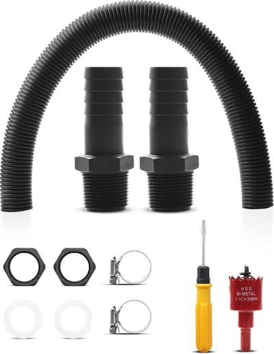 Aansluitset voor regentank, aansluitset met aansluiting 25 mm, aansluitslang 50 cm, armaturen met afdichtingen en klemmen voor watertanks
