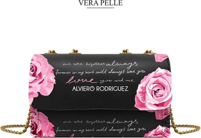 Eco gerecycled leer hand tas - voorgevormd - goeden ketting schouder riem - roze lux patroon