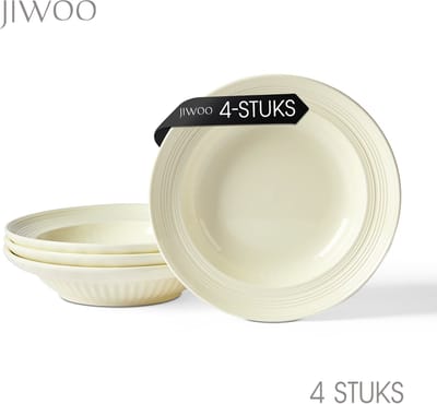 Set van 4 bordenset (Ø20,3cm / 8inch), Ontbijtborden, Pastaborden, serviesset 4 persoons, Geschikt voor restaurants, Horeca, Feest, familiefeesten, banketten en picknicks, Magnetron-vaatwasserbestendig, Keramiek