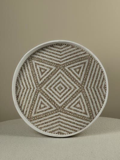 Blitzdeco - Decoratief Dienblad - Kris - Handgemaakt Kralenpatroon - Beige Wit - Uniek - Large