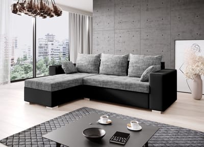 Hoekbank Merze Zwart grijs - hoeksalon met bed functie en opbergruimte - Universele lounge links of rechts