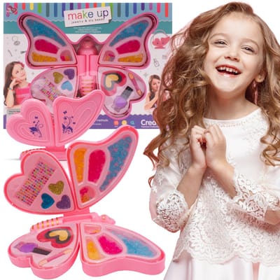 Sun Baby Creatieve Sieradenset voor Kinderen 3+, kralen, stickers, 2 strings, 3 oogschaduw, applicator, nagellak, hartvormige nagelvijl, vlinder verandert in stijlvolle handtas met handvat