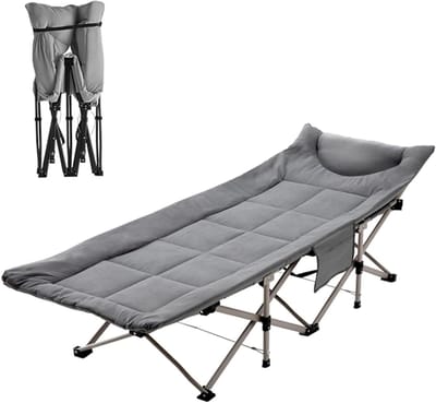 Opklapbed met Matras - Logeerbed Draagbaar - Ruimtebesparend Slapen - Stabiele Metalen Structuur - 190 x 70 cm - Grijs