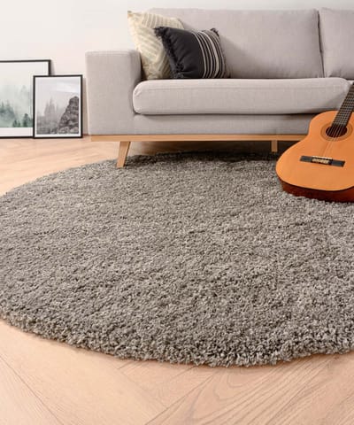 Rond hoogpolig vloerkleed - Shaggy Grand lichtgrijs 120
