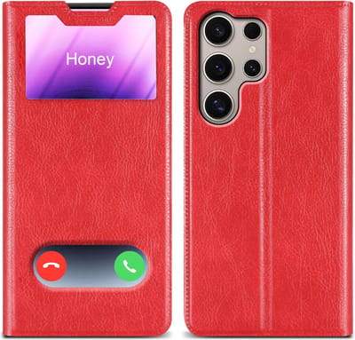 Cadorabo Hoesje geschikt voor Samsung Galaxy S24 ULTRA in Rood - Beschermhoes met magnetische sluiting, standfunctie en 2 kijkvensters Book Case Cover Etui