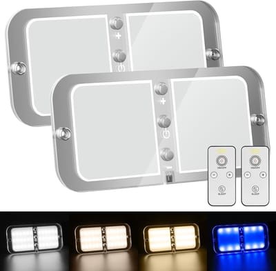 2 x LED Plafondlamp - 12 V - 72 Leds - 800 Lm - Camperverlichting Met Schakelaar - Afstandsbediening - 4 Kleuren Dimbaar - Dak Verlichting - LED Lampen Voor Camper - Auto - Vrachtwagen - Caravan