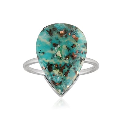 Cavill - Zilveren Ring Dames 925 Sterling Zilver - 10,45 ct Venus Chalcedoon Peervormige Cabochon - Bezel Zetting - Balinese Elegantie & Uniek Design