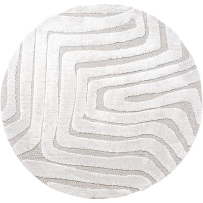 Vloerkleed Lima Creme Rond ø160 cm - Design Hoog-Laag Vloerkleed met Grafisch Lijnenpatroon in Scandinavische / Japandi Stijl