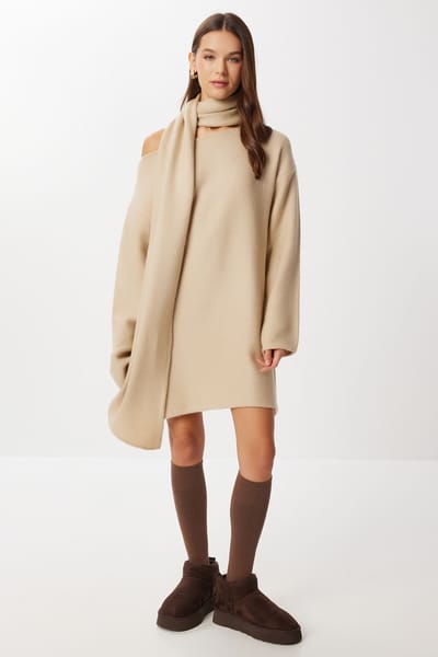 Oversized Bootneck Trui met Sjaal