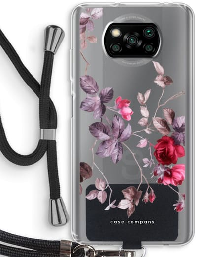 Case Company® - Hoesje met koord geschikt voor Poco X3 Pro hoesje met Koord - Mooie bloemen - Telefoonhoesje met Zwart Koord - Bescherming aan alle Kanten en Over de Schermrand