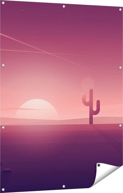 Gards Tuinposter Zonsondergang in de Woestijn met een Cactus - 90x120 cm - Tuindoek - Tuindecoratie - Wanddecoratie buiten - Tuinschilderij